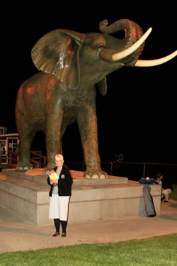 Gail At Jumbo Statue Reading Her Story Jumbo The Elephant & Thomas The Cat 09-15-2010 